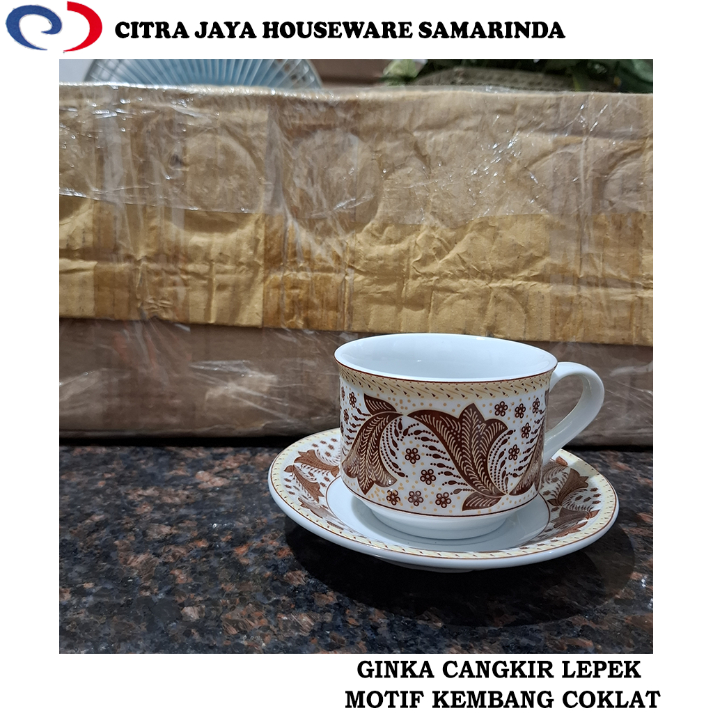 Cangkir & Lepek GINKA Kembang Coklat 1 Set (Per Kotak / 6 Pcs)
