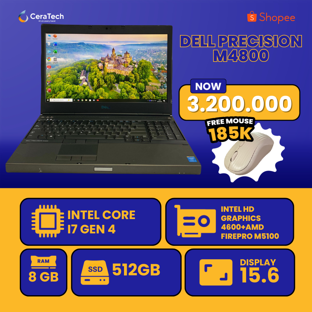 LAPTOP DELL LATITUDE M4800 I7 GEN 4 RAM 8 GB SSD 512 GB