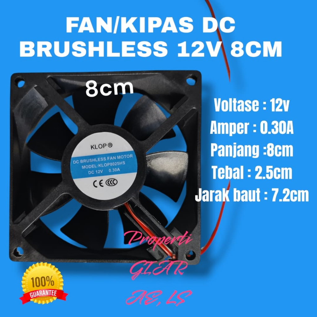 FAN KIPAS DC 12 BRUSHLESS 8CM  KIPAS DC12V 8 CM BLOWER HEXAUST 12V 12 V 8X8