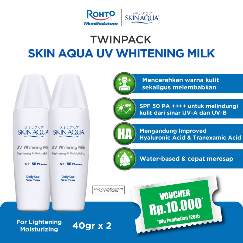 [Bundle Twinpack] 2 pcs Skin Aqua UV Whitening Milk SPF 50, PA++++ - 40 gr (melindungi dari UV-A dan