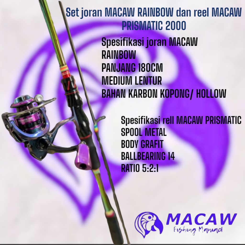 SET JORAN MACAW RAINBOW DAN REEL MACAW PRISMATIC 2000