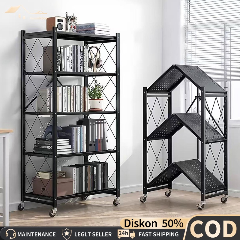 COD Rak Dapur Lipat Rak Dapur Susun Dengan Roda Rak Besi Siku 5 Tingkat Rak Gudang Serbaguna Rak