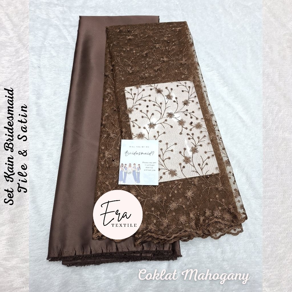 Bahan Kain Brokat Brukat Meteran Mewah warna Coklat Mahogany / Kain Tile Akar Mutiara Gliter/ Kian T