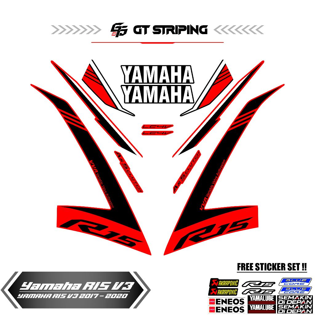 GTS 3 STRIPING YAMAHA R15V3 / STIKER / STOCK DECALS / ORI / STICKER MOTOR / R15 / 2017 - 2021 / V3 /