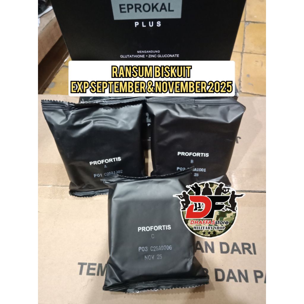 

RANSUM TNI BISKUIT PRPFORTIS. EXP NOVEMBER 2025. BISKUIT TNI. MAKANAN TNI. BISKUIT PROFORTIS BULAT