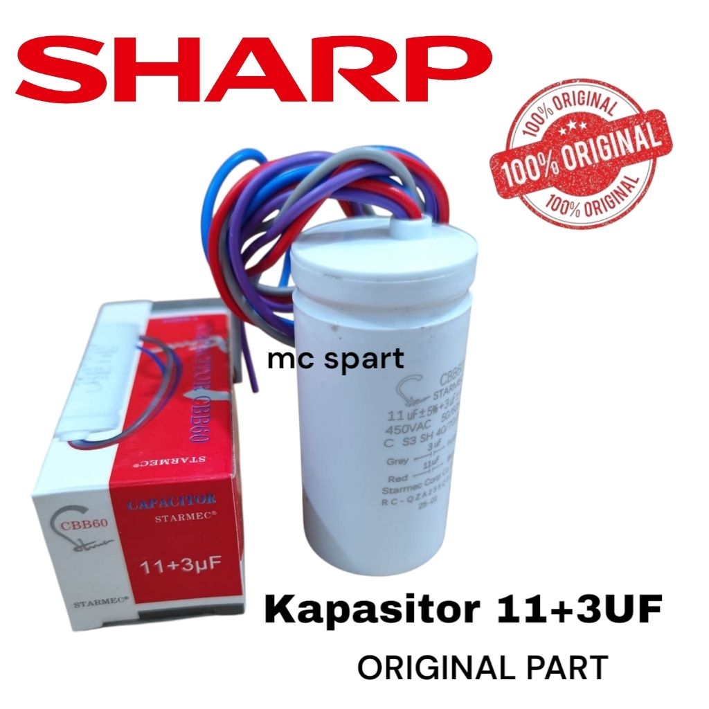KAPASITOR SHARP ES-T77DA /ES-T77F MESIN CUCI SHARP 2 TABUNG 11+3UD ORIGINAL PART
