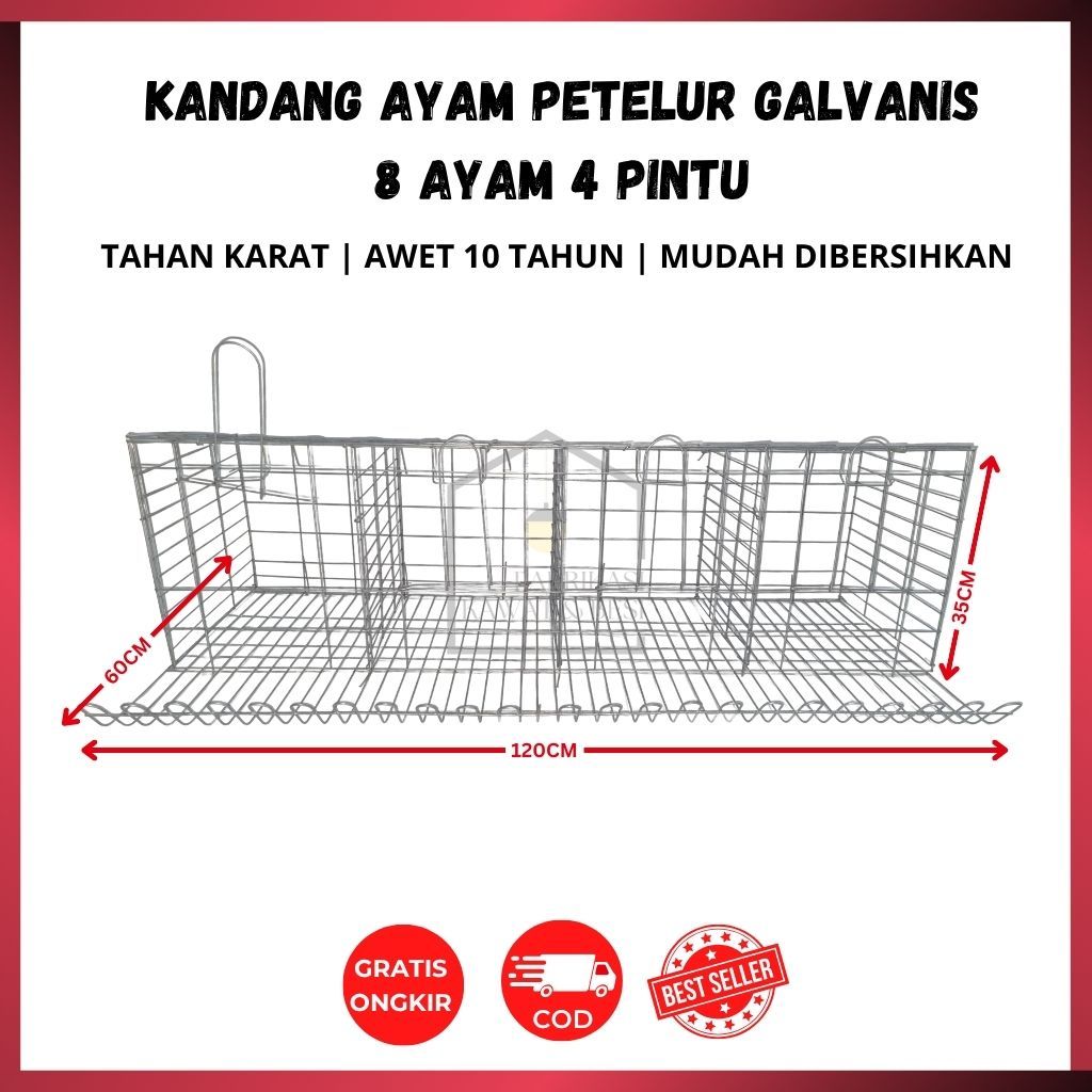 Kandang Ayam Petelur Galvanis Tebal Kawat Galvanis 3mm Tahan Karat 8 Ayam 4 Pintu | 4 Ayam 2 Pintu /