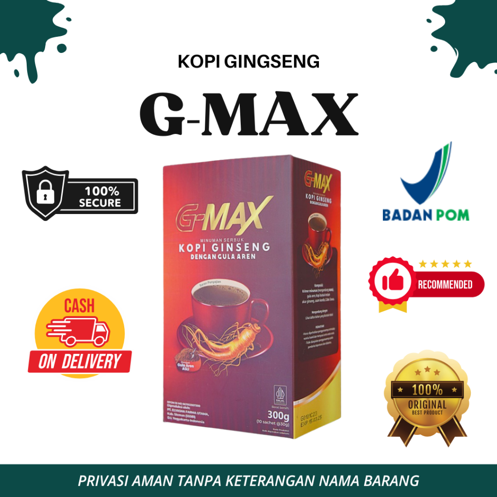 

TERBEST SELLER KOPI G-MAX Minuman Kopi Gingseng 1 Box isi 10 sachet ASLI BPOM