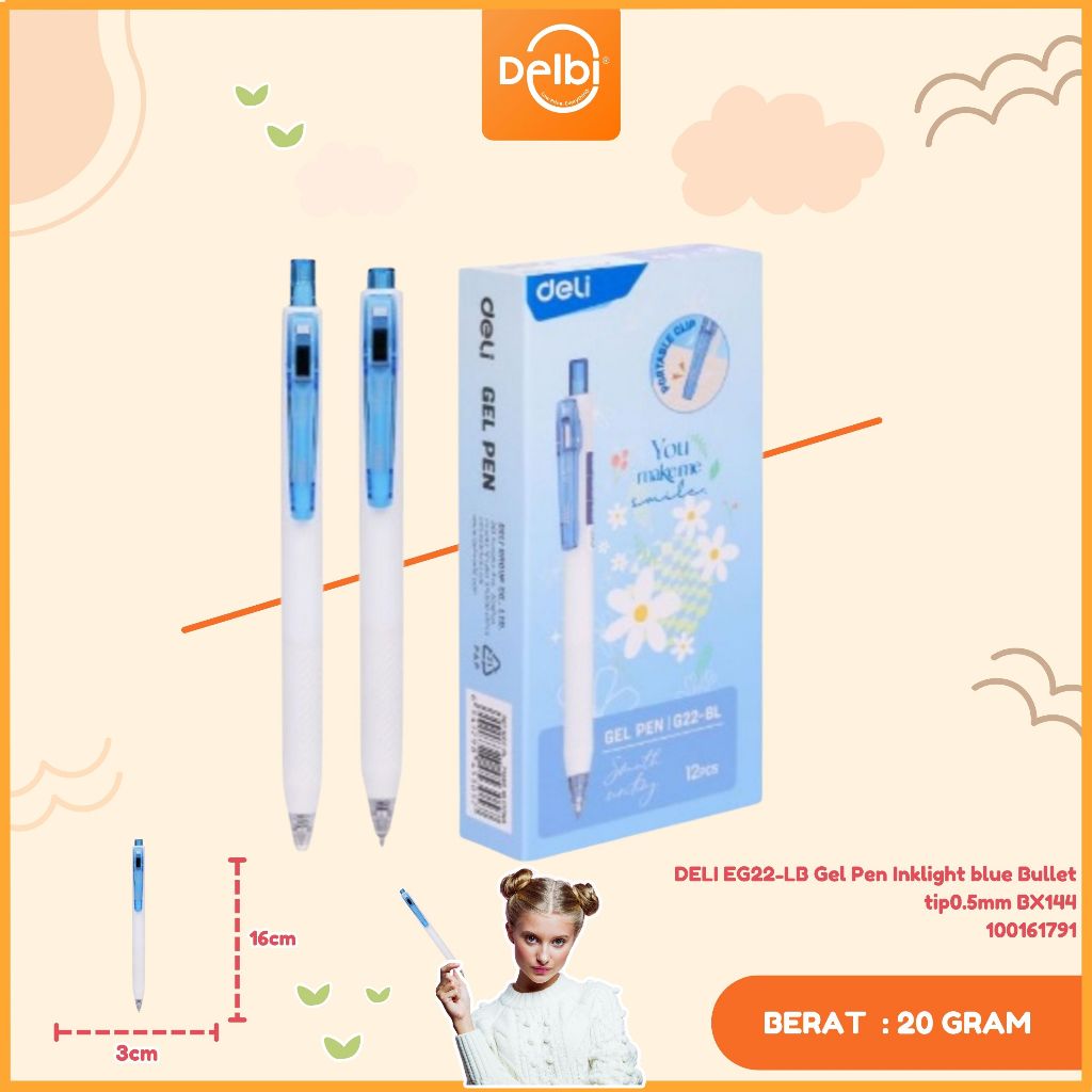 

DELI EG22-LB Gel Pen Inklight blue Bullet tip0.5mm DELI EG22-LB Gel Pen Inklight blue Bullet tip0.5mm