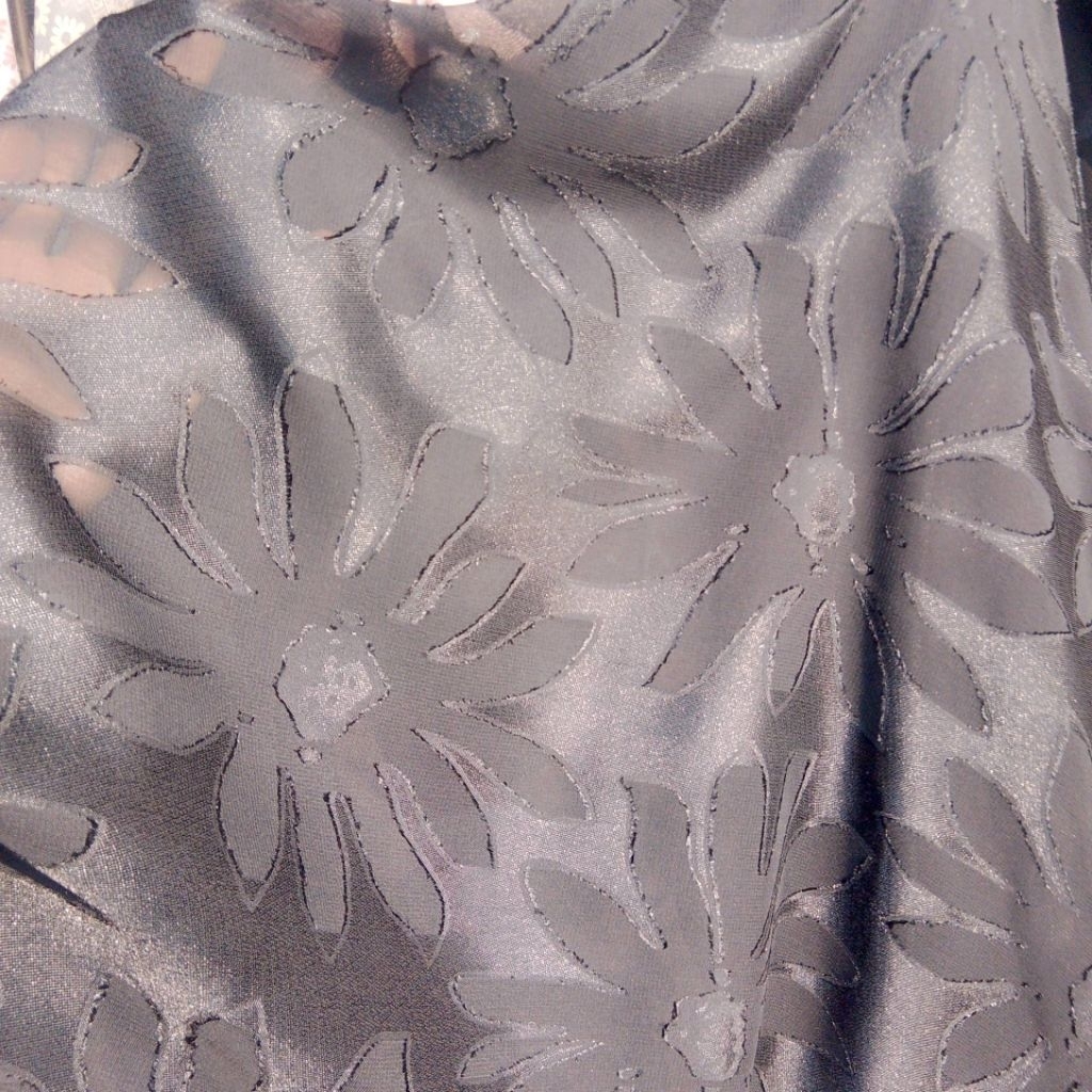 Kain Sifon Uragiri Motif Bunga Hitam | Kain Tipis Transparan Elegan | Bahan Jilbab & Gamis lq