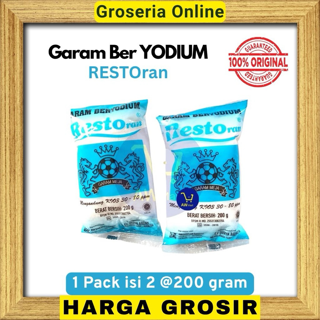 

Garam BerYodium RESTOran 1 Pack isi 2 bungkus @200 gram (Total 400 gram)