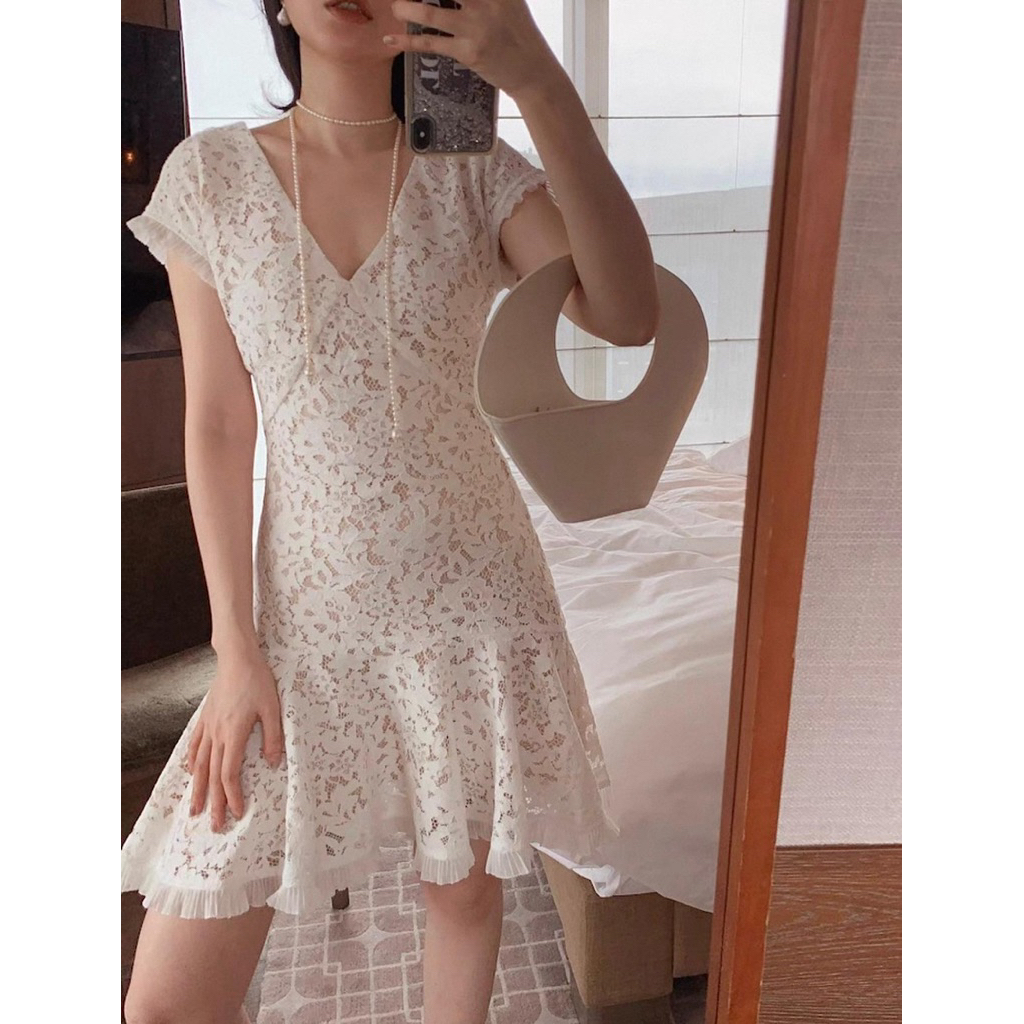 Canggu Dress Brocade Casual Prom Party Sweet Street Holiday V Neck Summer Mini White Black