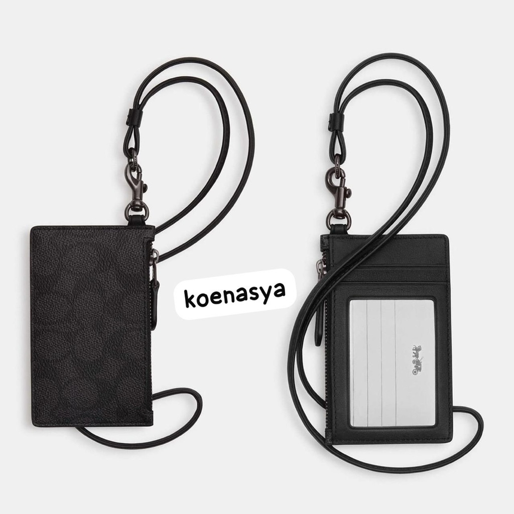 

co*ch original zip lanyard id card case name tag sign charcoal black new