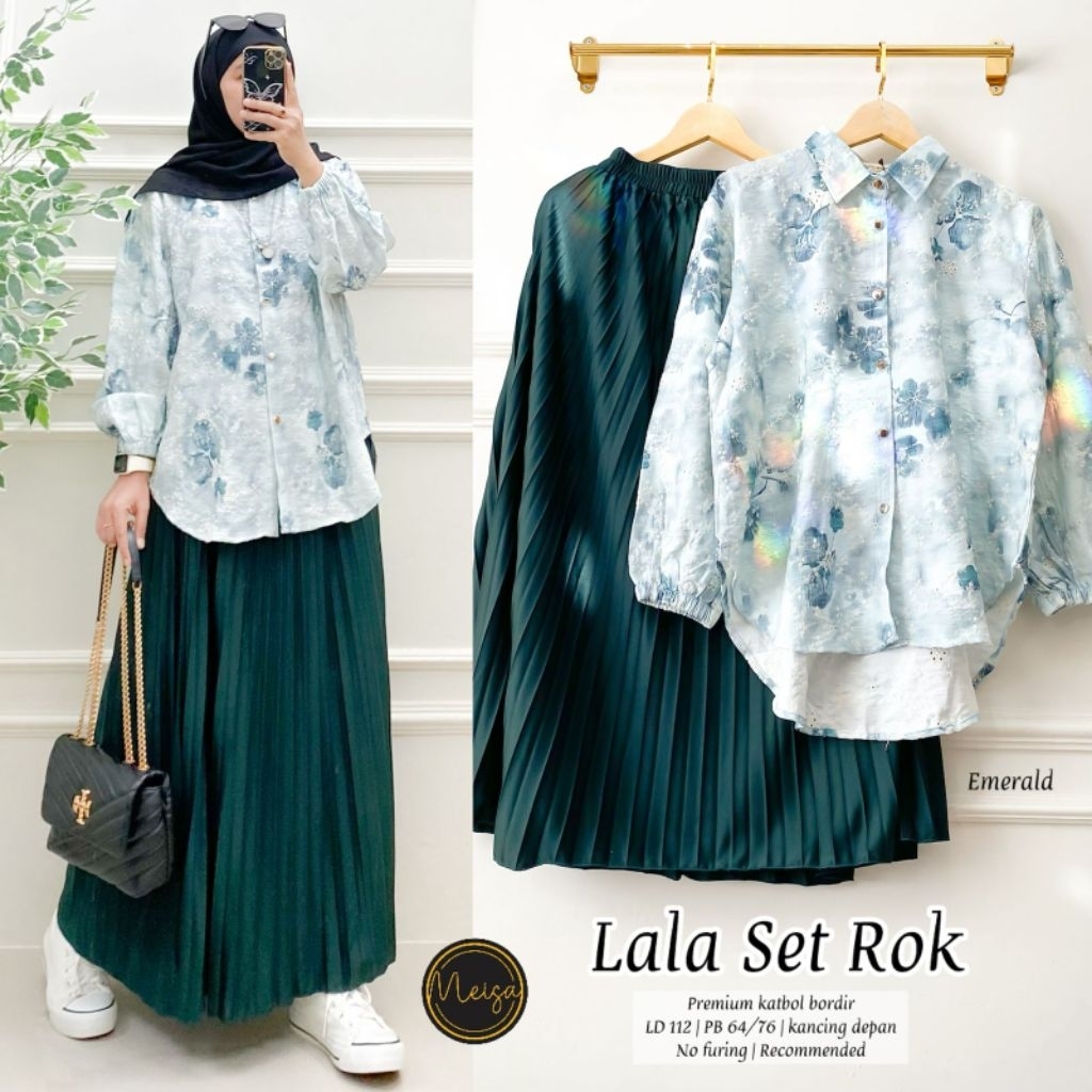 LALA SET ROK WANITA KATUN BOLONG BORDIR PREMIUM MIX ROK HYGET KEKINIAN