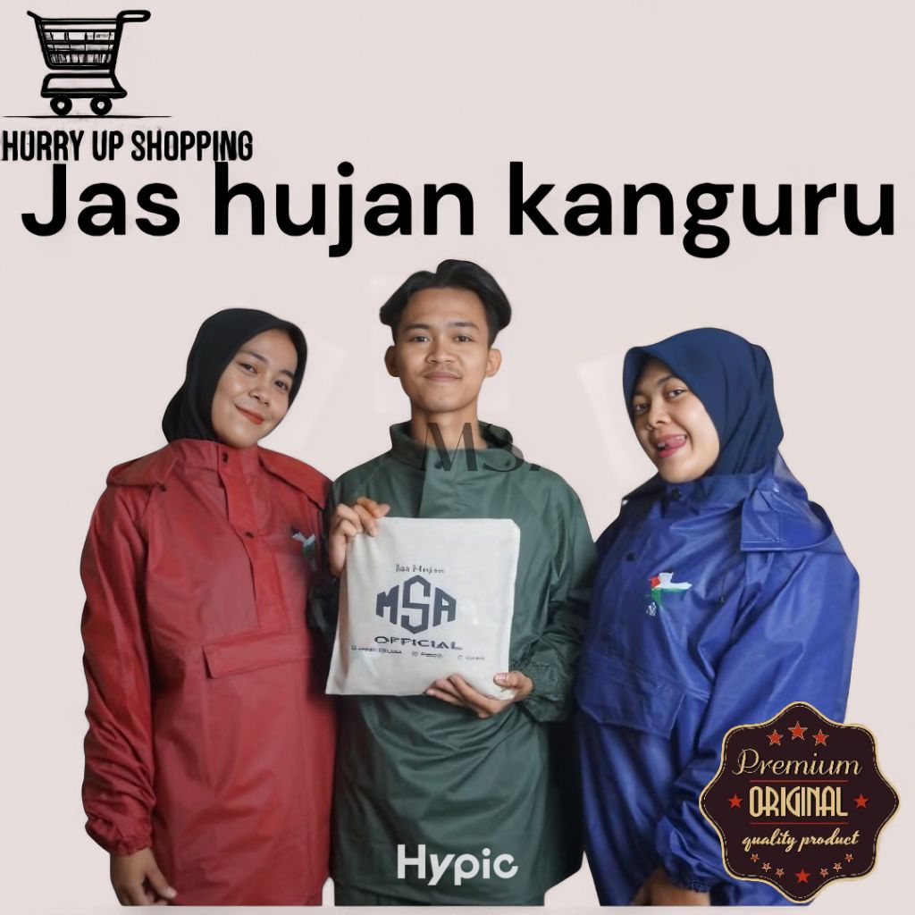 Jas hujan setelan model kanguru.