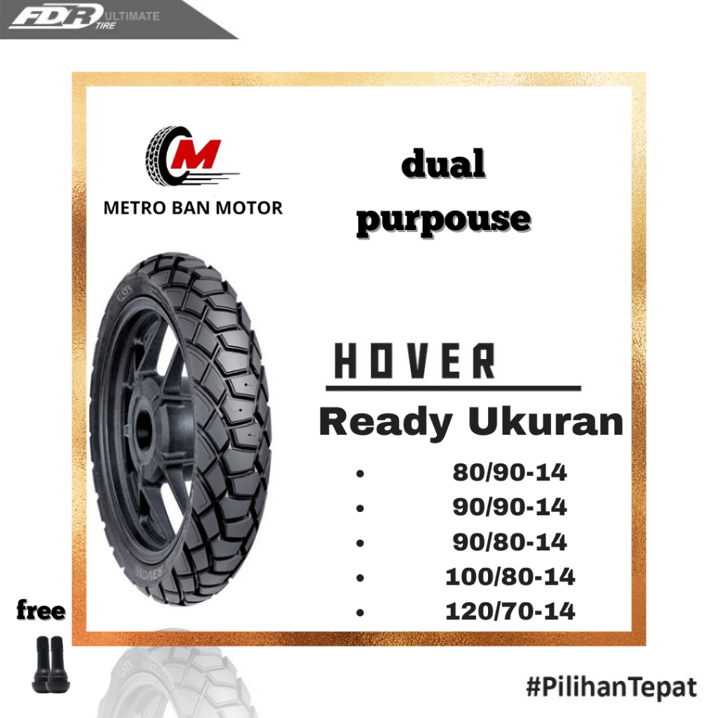 BAN FDR RING 14 80/90 90/90 90/80 100/80 120/70 HOVER SATUAN/SEPASANG BAN TUBELES MOTOR MATIC