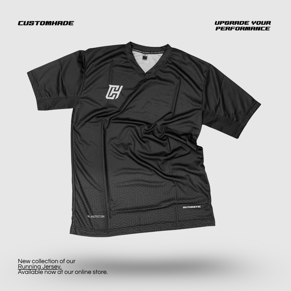 Jersey Running Custom Polos Pria Wanita Lengan Pendek Premium Uv Anti Bau DEEPBLACK