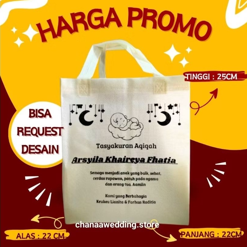 

Tas Aqiqah Murah Tas Kehamilan Tas Mitoni Tas Mapati Tas khitan Tas Tedhak Siten Sablon goodie bag sablon berwarna