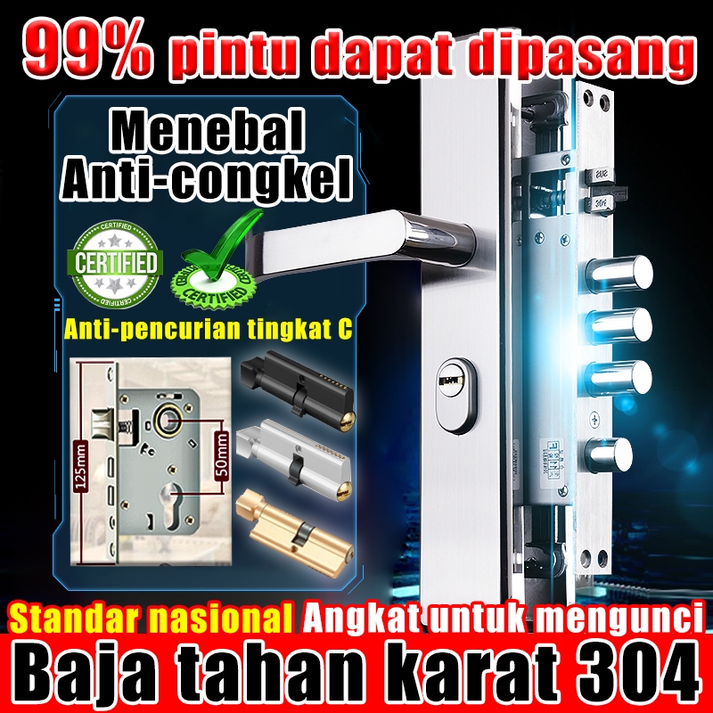 Standar Nasional Baja tahan karat 304 Gagang Kunci Pintu Kunci Pintu Rumah Handle Selot Kamar Tidur