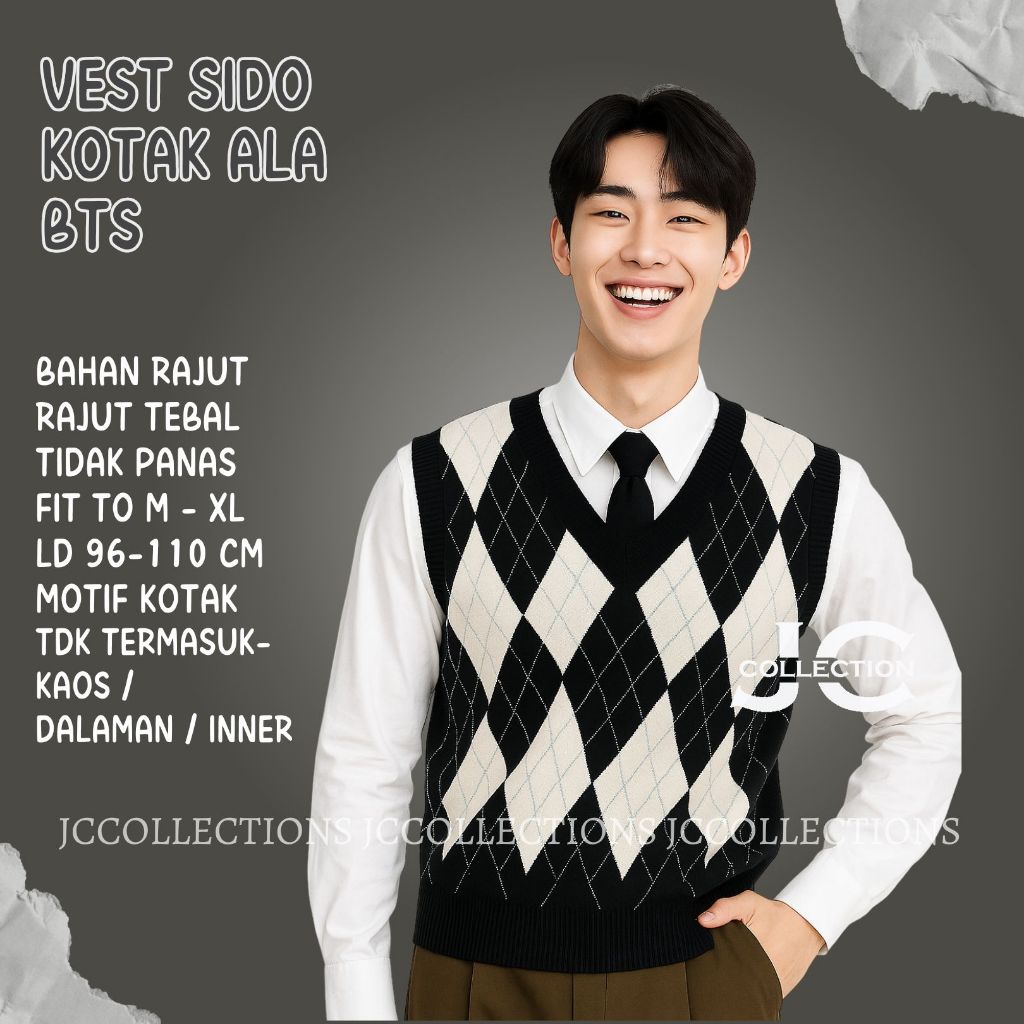Rompi Rajut Sido Kotak Oversize Unisex / Vest Sido Kotak Pria JCCollections.id