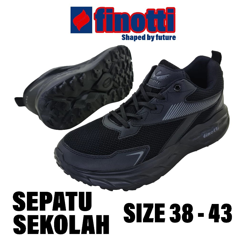 Finotti Walden - Sepatu Sneaker Pria Casual || Sepatu Sekolah Hitam Polos || Sepatu Running Fashion
