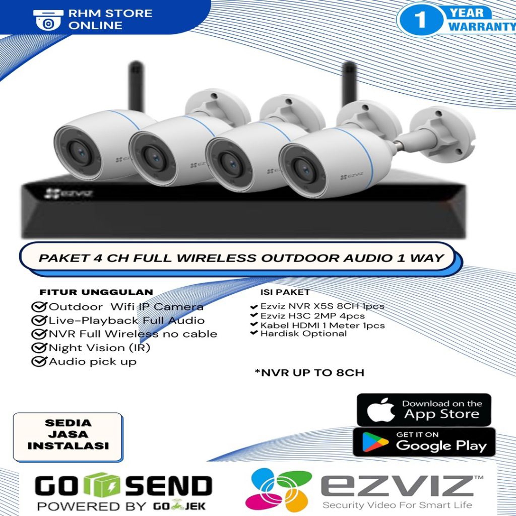 PAKET CCTV EZVIZ 4CH+4CAMERA OUTDOOR 2MP IP CAMERA