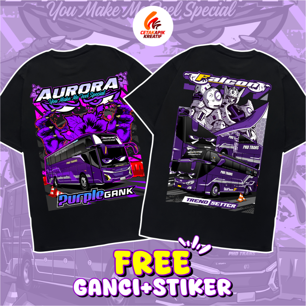 (free sticker + ganci)KAOS BUS FALCON STROBO MATA PHD TRANS AURORA KAOS BIS ANAK DAN DEWASA COTTON C
