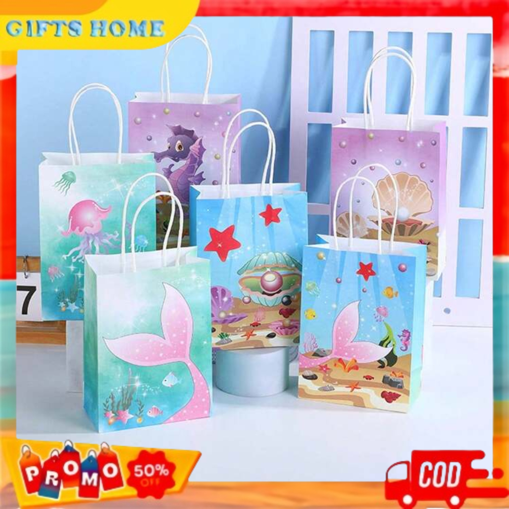 

Tas Hadiah Kertas Ekor Putri Duyung Tas Kemasan Makanan Ringan Portabel Perlengkapan Pesta Ulang Tahun Tema Laut untuk Anak-anak