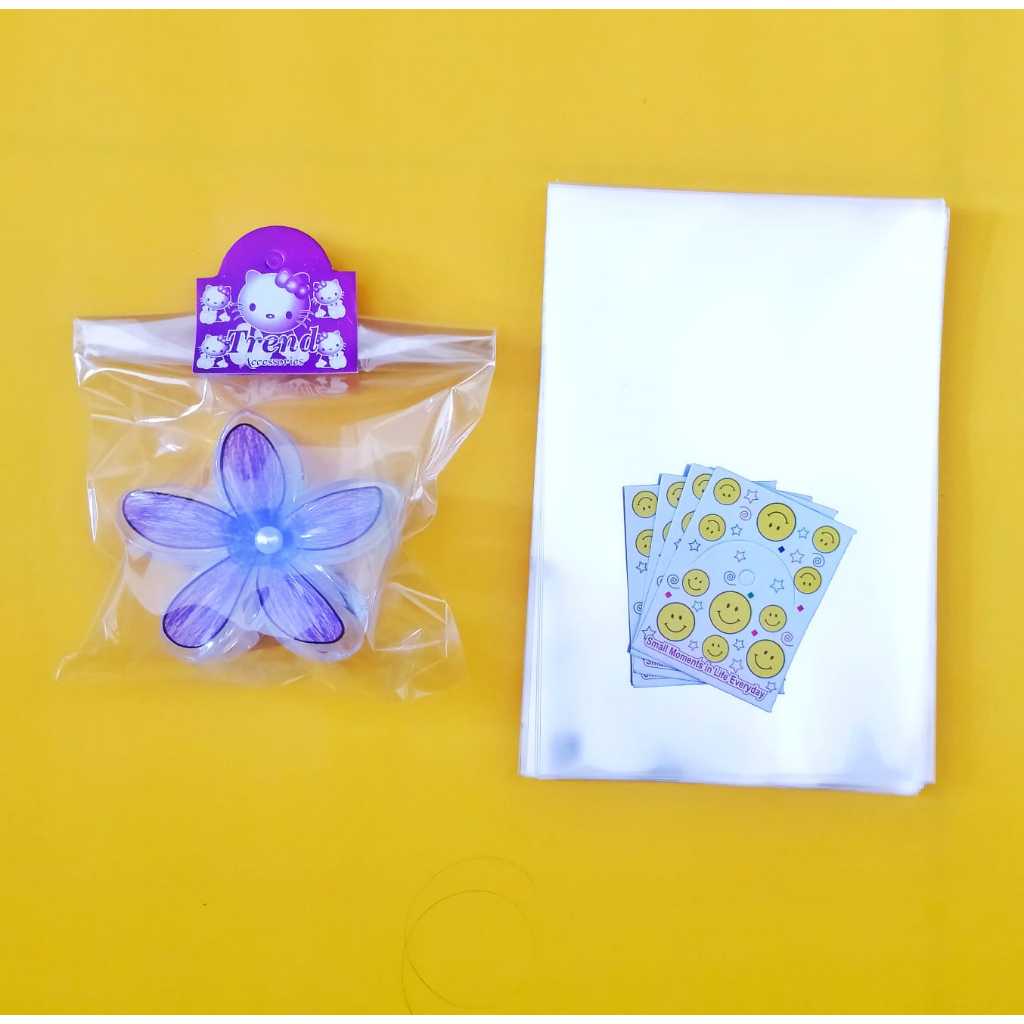 

100 Set Plastik Jepit Rambut Kamboja Besar dan Kertas Label Hang Tag Plastik Opp Tanpa Seal Kemasan Aksesoris Tebal 40 micron