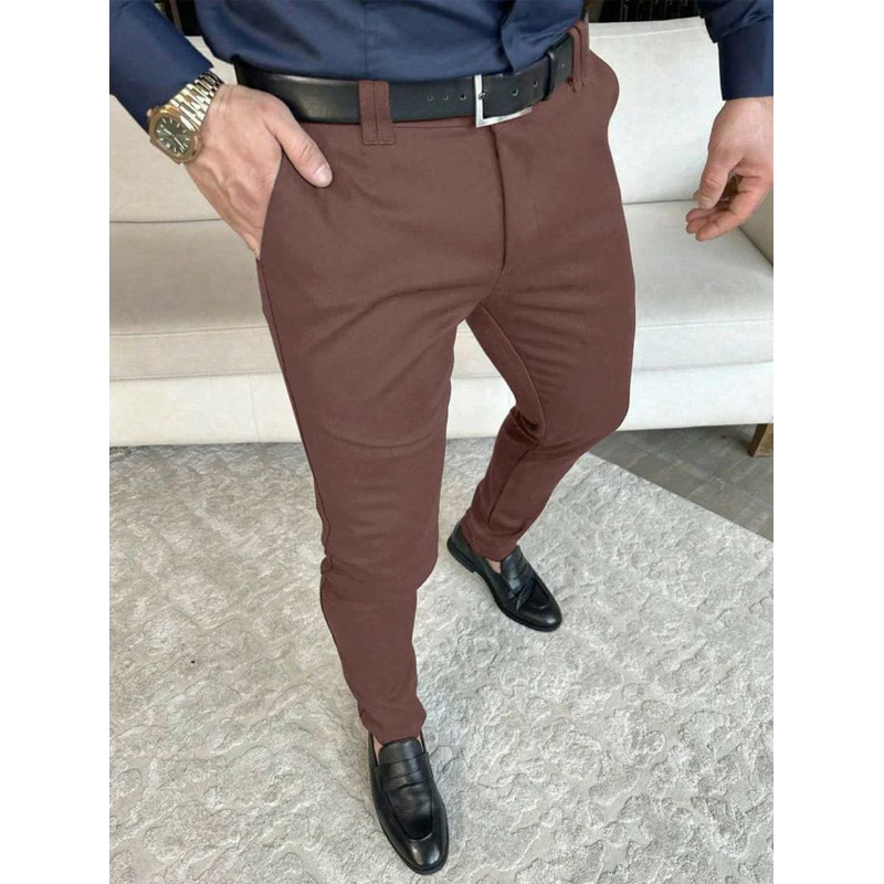 (Coklat Tua) Celana Kerja Kantor Celana Formal Pria Slimfit Bahan Woll Stretch Kualitas Premium Warn