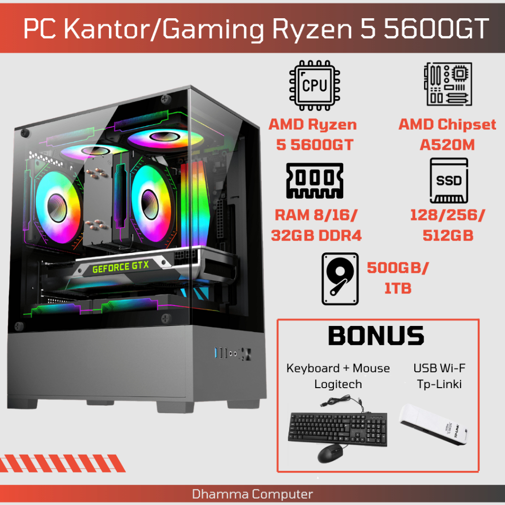 PC Gaming CPU Rakitan Komputer AMD Ryzen 5 5600GT DDR4 Ryzen 5 5600GT NVME Komputer Gaming