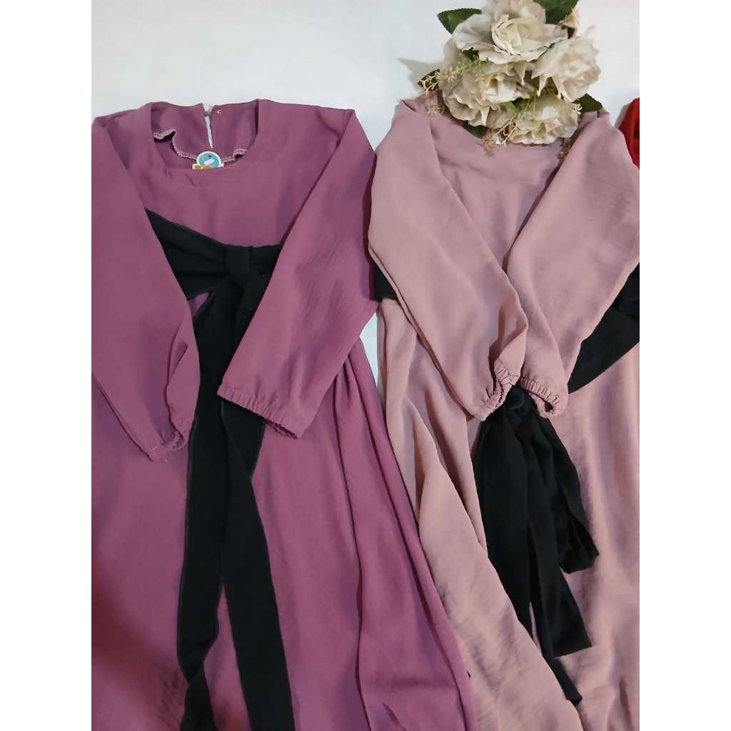 Gamis Tali Panjang Anak-Bahan Crinkle