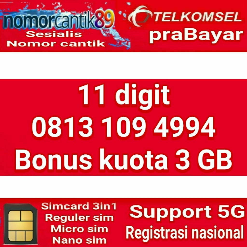 nomor cantik simpati telkomsel 11 digit 0813 109 4994