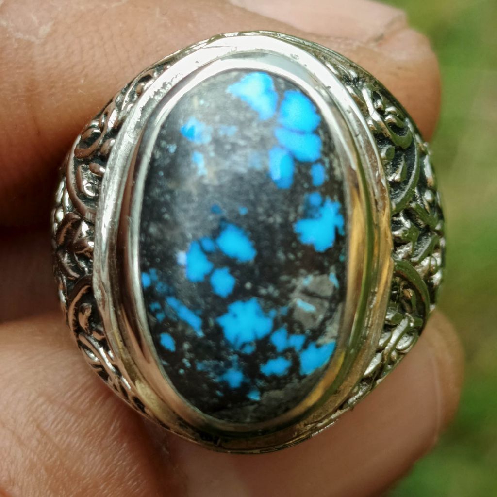 Batu Natural Pirus Persia Biru Urat Hitam Tua Matrik Full Isi Ceplok Dim-16