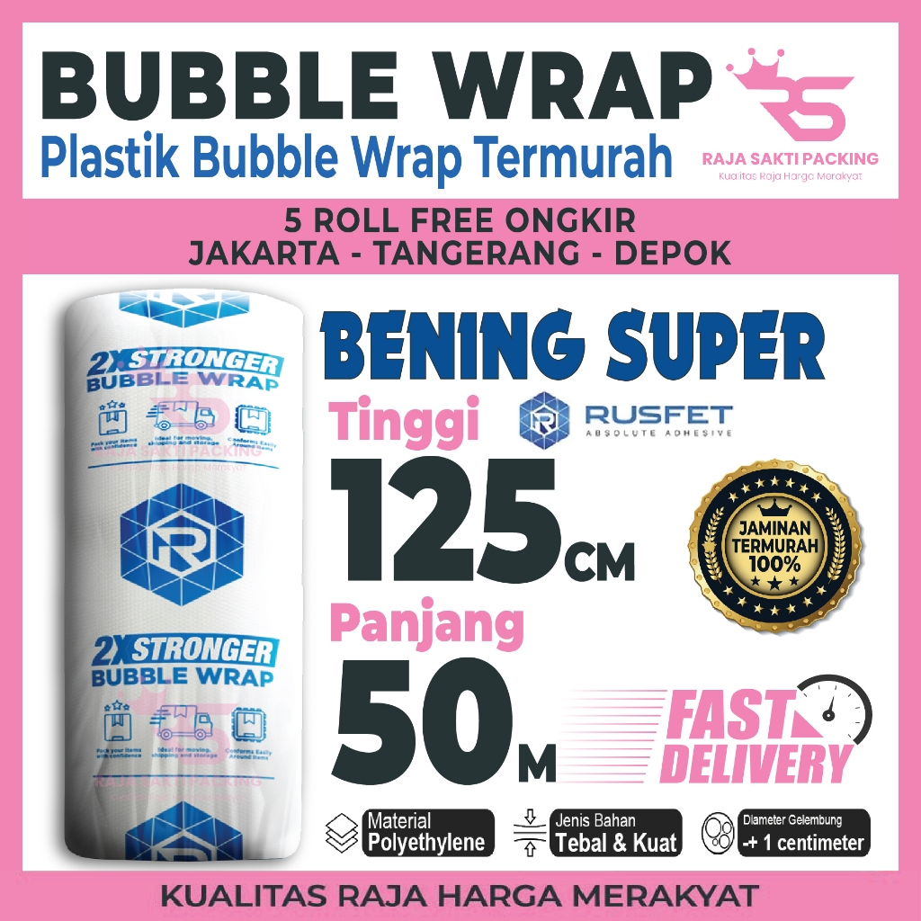 

Plastik Bubble Wrap Bening Tebal 125CM X 50M Bubble Wrap DKM PLUS Buble Wrap Rusfet Bening Super Termurah