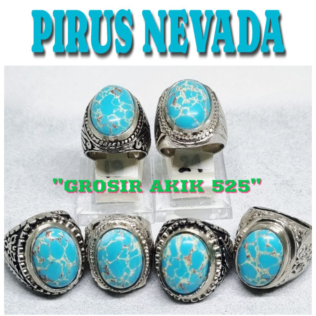Cincin batu pirus nevada / pirus biru ceplok kuro / pirus urat emas serat jala
