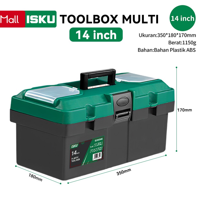 ISKU Tool Box 14 Inch Ukuran 36*19*18cm Tahan Lama Kotak Perkakas Toolbox