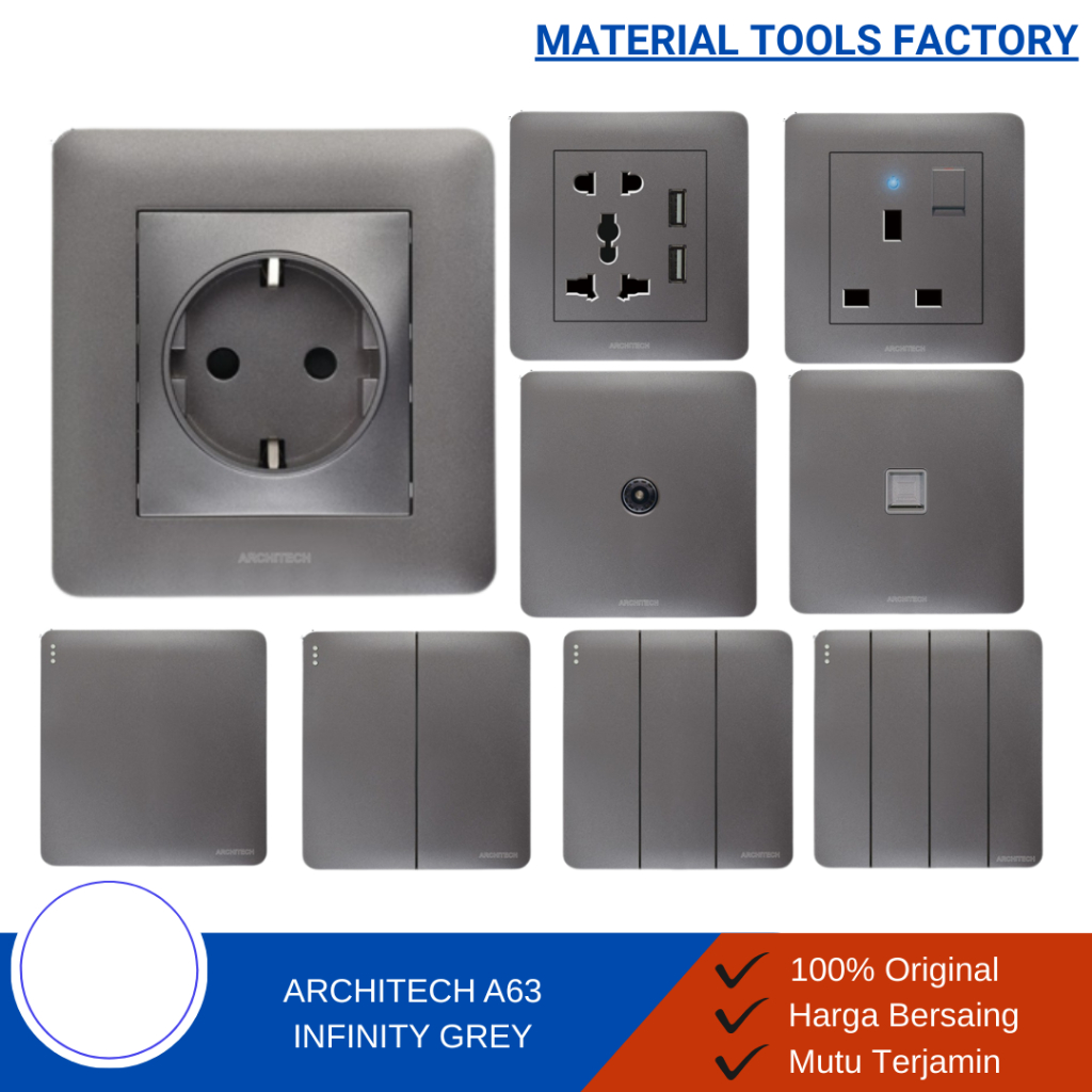 SAKLAR LAMPU - STOP KONTAK - SAKLAR LAMPU RUMAH MODERN ARCHITECH INFINITY A63 GREY SAKLAR STOP