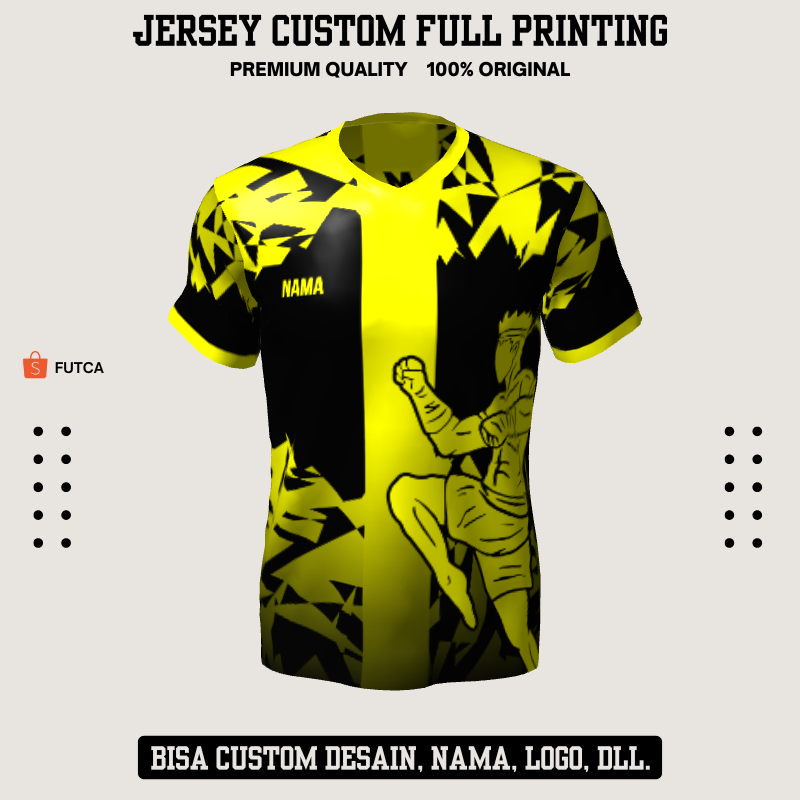 Kaos Jersey Muay Thai Hitam Kuning Motif Abstrak 03 - Jersey Beladiri Muay Thai Custom