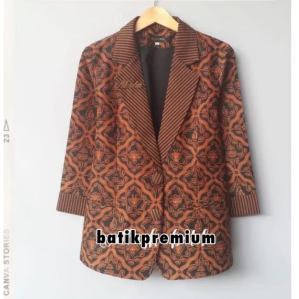 blazer batik wanita motif Sidoluhur mix lurik lapisan puring tricot