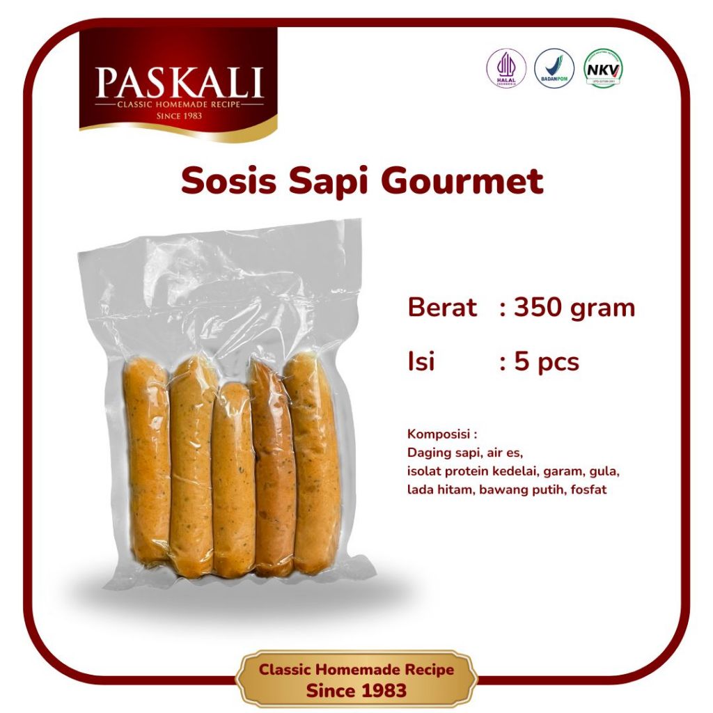 

Paskali Sosis Gourmet Full Daging 350 Gram Isi 5 Pcs