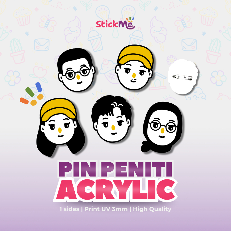 StickMe PIN Peniti Minimalis Acrylic Avatar Emoji Series Anti Banting Untuk Tas Topi Kaos Jilbab Aes