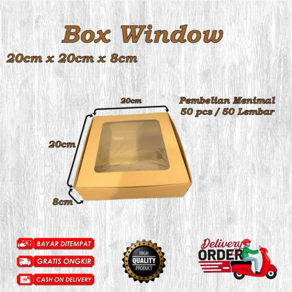 

GUDANG LAKBAN Box Window Kotak Kue Kotak Nasi Uk 20 x 20 x 7 CM / Kotak nasi / Kotak Kue Bolu