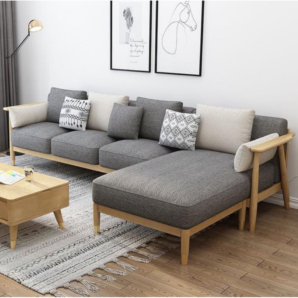 sofa L minimalis kayu jati (sofa saja)