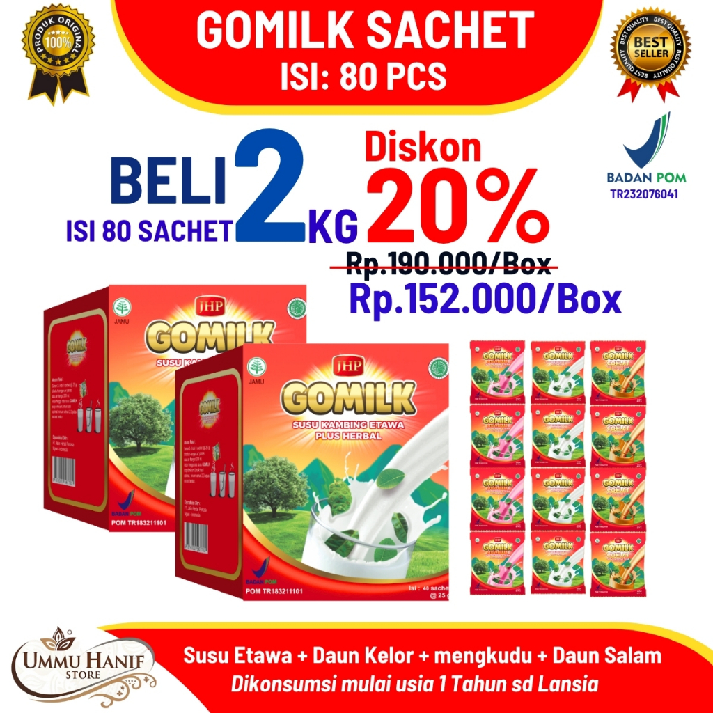

[ Paket Reseller 2 Box ] GOMILK SACHET Susu Kambing Etawa Plus Herbal isi 80 sachet