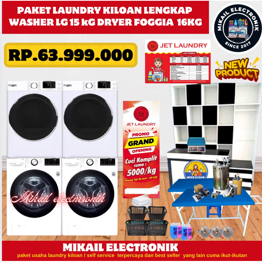 PAKET MESIN LAUNDRY FOGGIA DRYER + MESIN CUCI LG SET