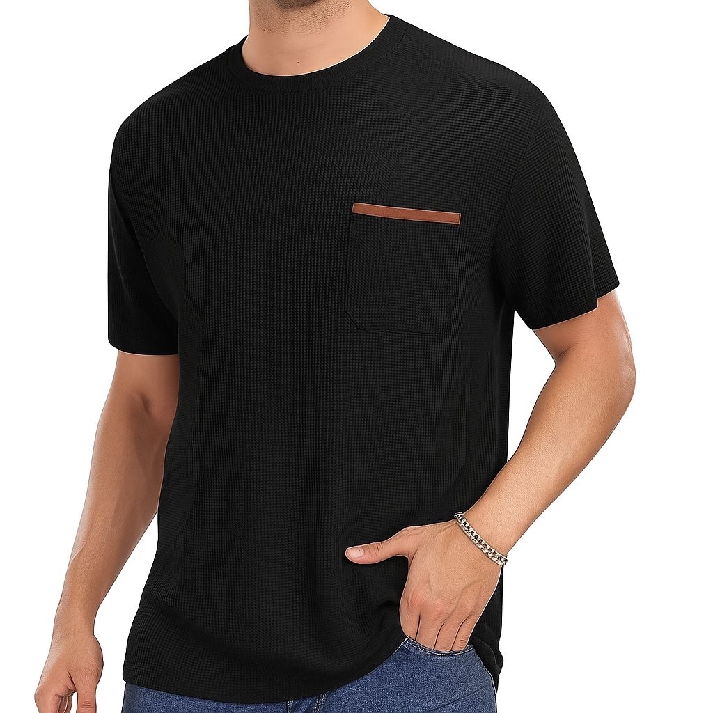 kaos pria bahan Waffle Kantong berkualitas premium Lengan Pendek