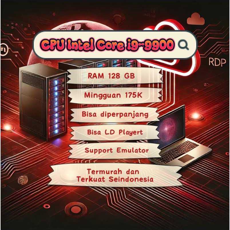RDP Dedicated Bare metal i9-9900K | 16vCores 128GB RAM | Bisa emulator android | Bisa Perpanjang | b