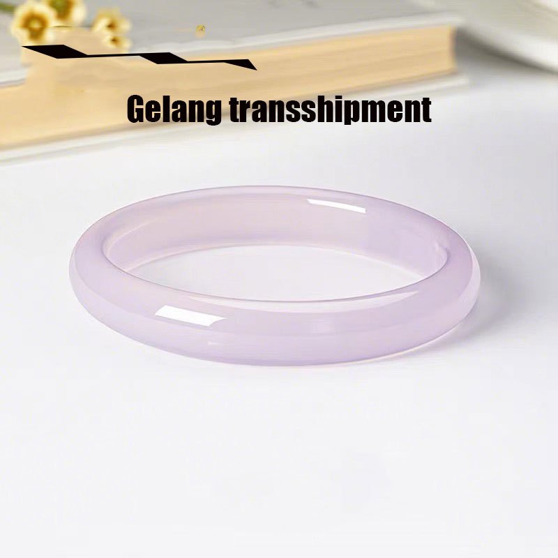 Gelang batu akik giok alami asap abu-abu strip bulat gadis muda raja es ungu abu-abu ungu