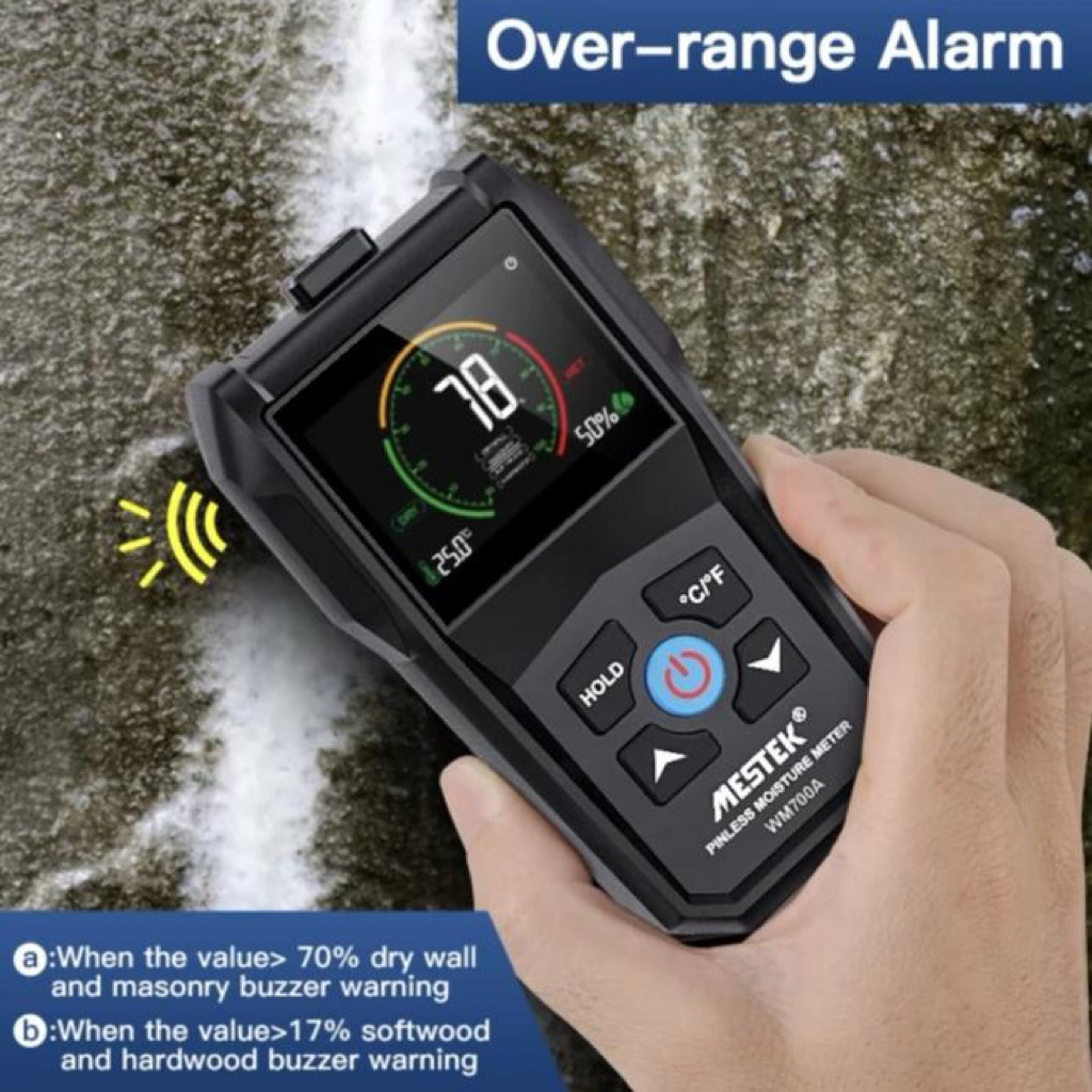 Pinless Moisture Meter Mestek WM700A Wood Concrete MC Tester Tembok